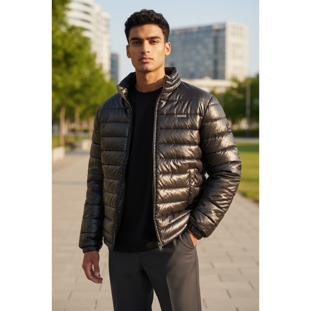 Sean John Mens Black Puffer Jacket Lightweight Quilted Full Zip SJACE9071 Large